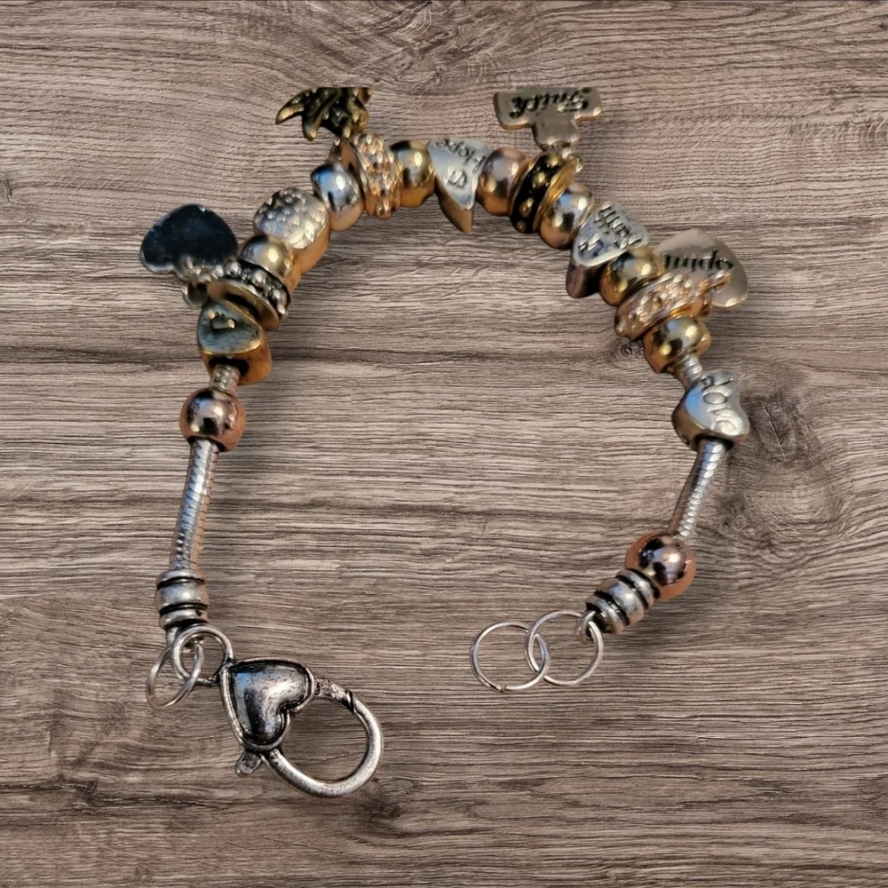Vintage Style Faith Charm Bracelet, Gold Tone, Mid-weight, Approx. 8